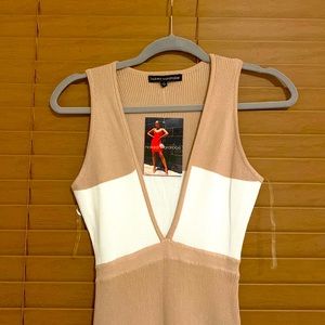 Women’s light beige and white ribbed dress. Size: L Naked Wardrobe brand